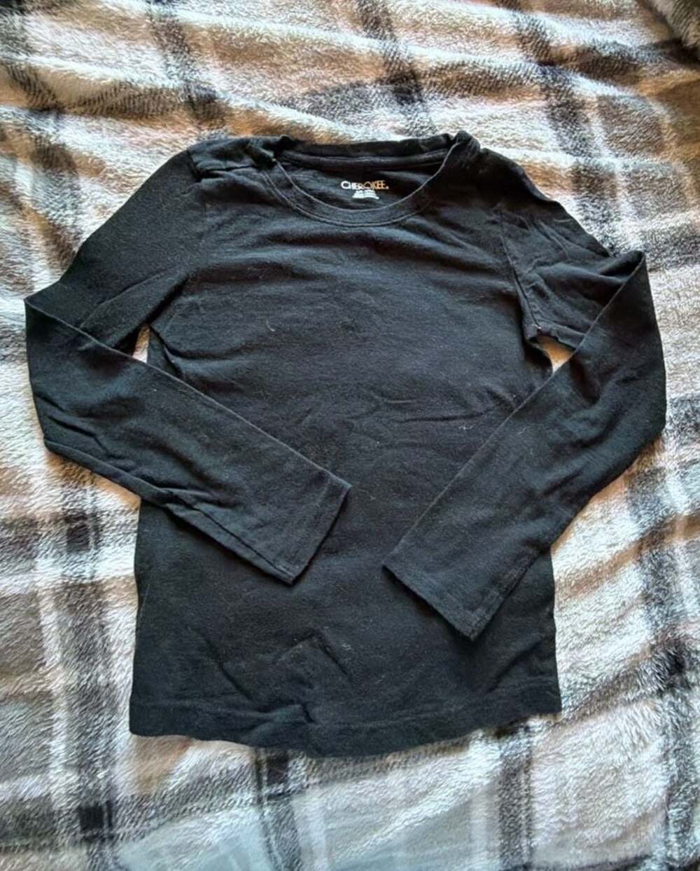 Cherokee Girls Black Long Sleeve Basic Crewneck T-Shirt Size S (6/6X)